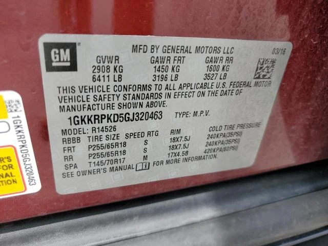 Photo 11 VIN: 1GKKRPKD5GJ320463 - GMC ACADIA SLE 