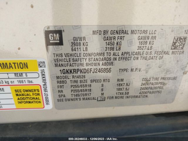 Photo 8 VIN: 1GKKRPKD6FJ246856 - GMC ACADIA 