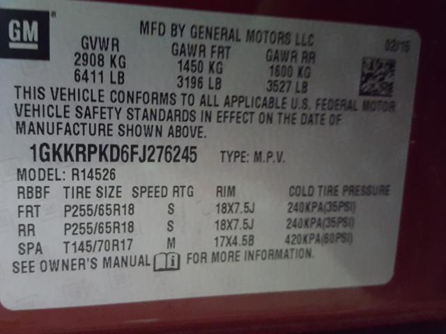 Photo 9 VIN: 1GKKRPKD6FJ276245 - GMC ACADIA SLE 