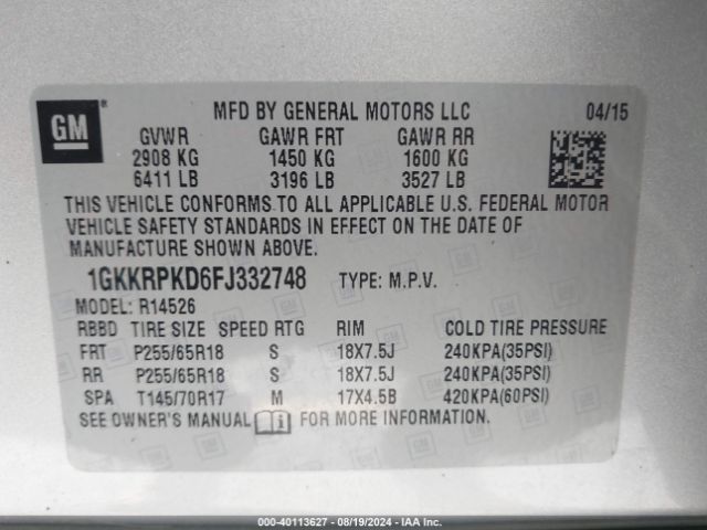 Photo 8 VIN: 1GKKRPKD6FJ332748 - GMC ACADIA 