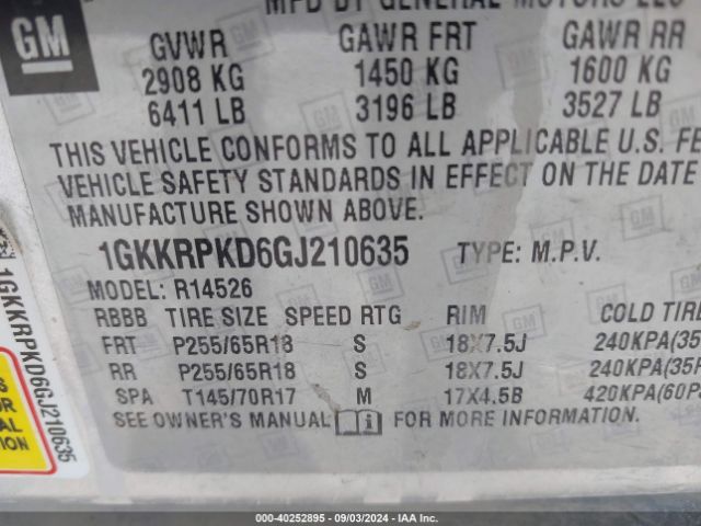 Photo 8 VIN: 1GKKRPKD6GJ210635 - GMC ACADIA 