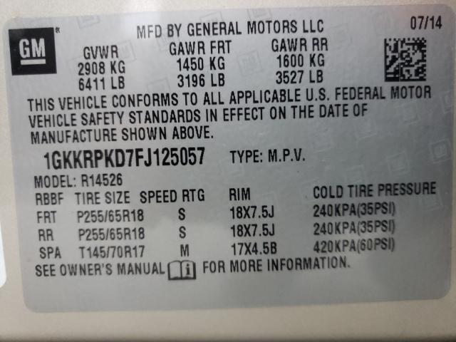 Photo 9 VIN: 1GKKRPKD7FJ125057 - GMC ACADIA SLE 