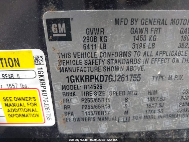 Photo 8 VIN: 1GKKRPKD7GJ261755 - GMC ACADIA 