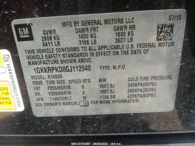 Photo 8 VIN: 1GKKRPKD8GJ112948 - GMC ACADIA 