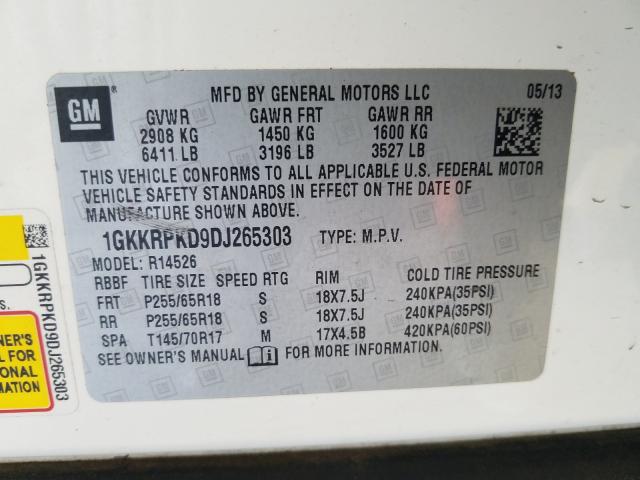 Photo 9 VIN: 1GKKRPKD9DJ265303 - GMC ACADIA SLE 