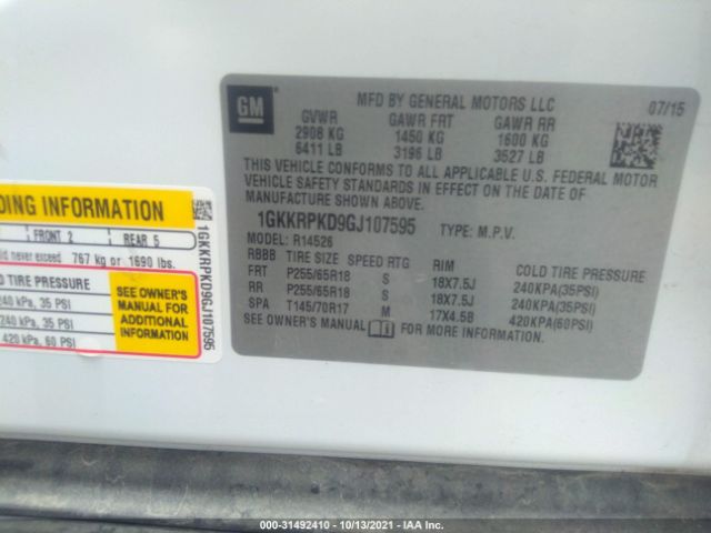 Photo 8 VIN: 1GKKRPKD9GJ107595 - GMC ACADIA 