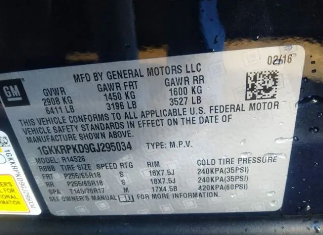 Photo 8 VIN: 1GKKRPKD9GJ295034 - GMC ACADIA 