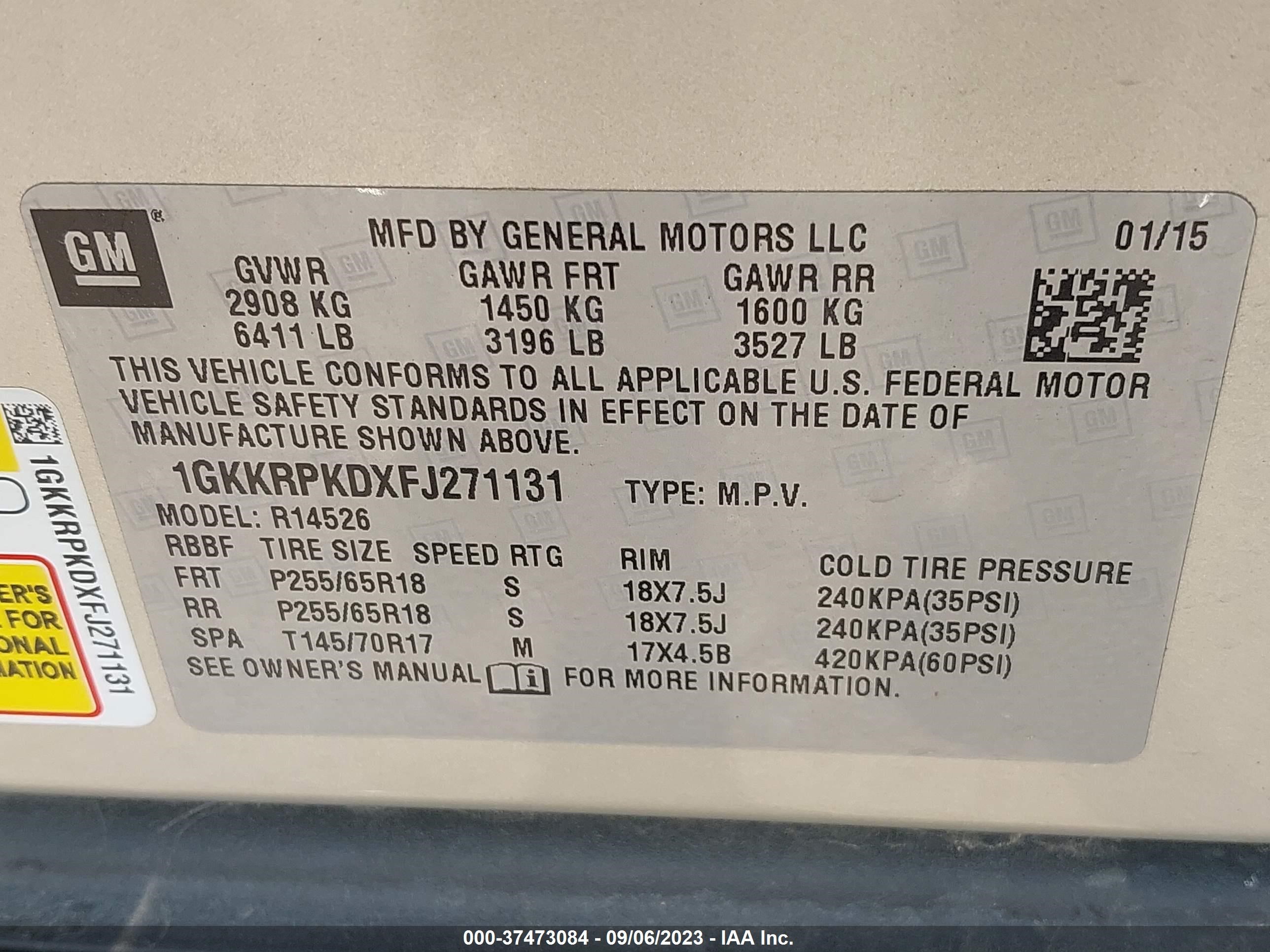 Photo 8 VIN: 1GKKRPKDXFJ271131 - GMC ACADIA 