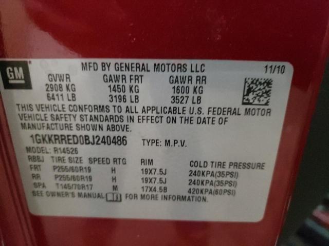 Photo 9 VIN: 1GKKRRED0BJ240486 - GMC ACADIA SLT 