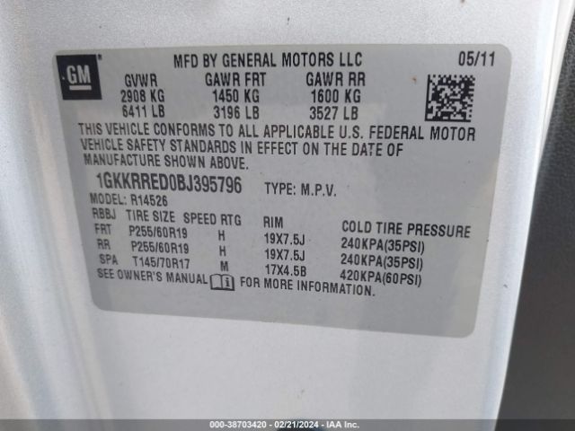 Photo 8 VIN: 1GKKRRED0BJ395796 - GMC ACADIA 