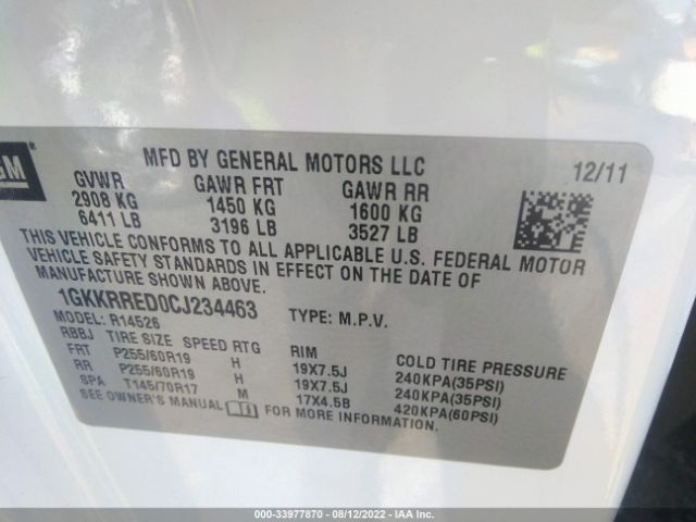 Photo 8 VIN: 1GKKRRED0CJ234463 - GMC ACADIA 