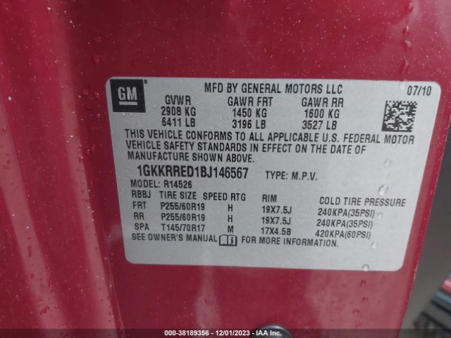 Photo 8 VIN: 1GKKRRED1BJ146567 - GMC ACADIA 