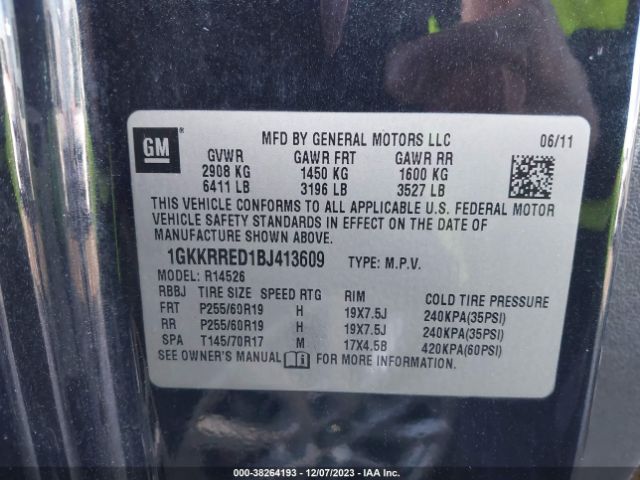 Photo 8 VIN: 1GKKRRED1BJ413609 - GMC ACADIA 