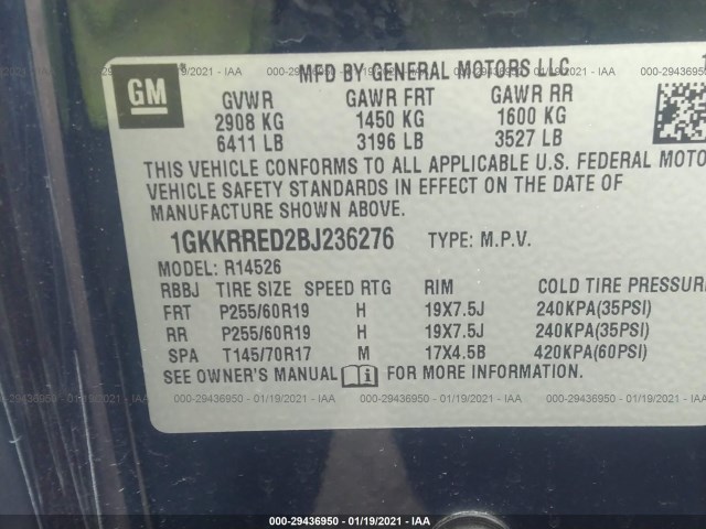 Photo 8 VIN: 1GKKRRED2BJ236276 - GMC ACADIA 