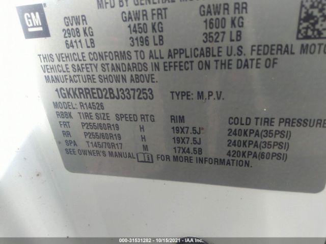 Photo 8 VIN: 1GKKRRED2BJ337253 - GMC ACADIA 