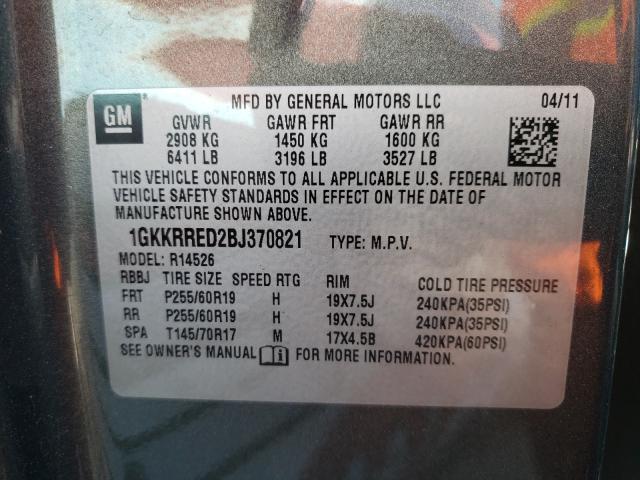 Photo 9 VIN: 1GKKRRED2BJ370821 - GMC ACADIA SLT 