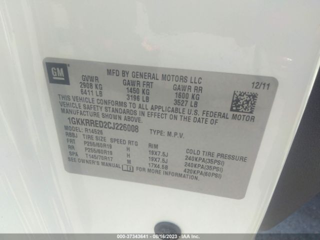 Photo 8 VIN: 1GKKRRED2CJ226008 - GMC ACADIA 