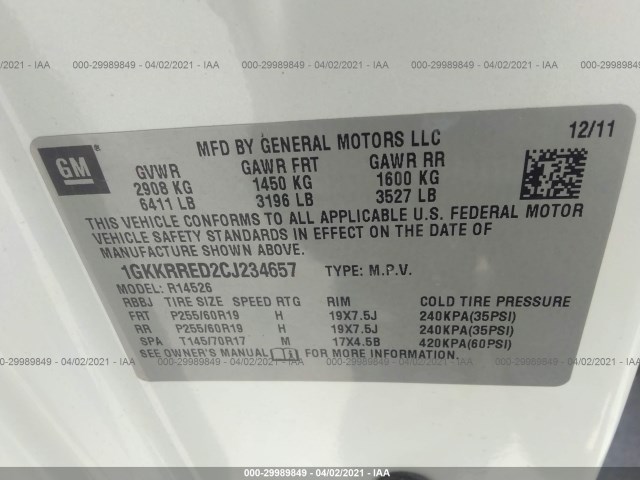 Photo 8 VIN: 1GKKRRED2CJ234657 - GMC ACADIA 