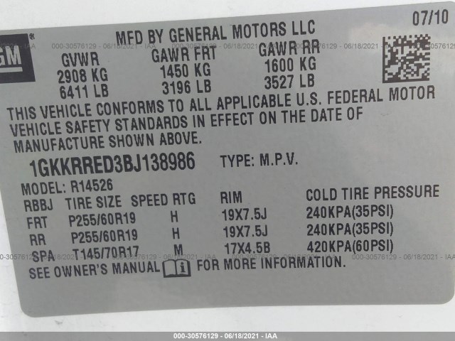 Photo 8 VIN: 1GKKRRED3BJ138986 - GMC ACADIA 