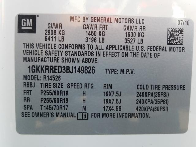 Photo 9 VIN: 1GKKRRED3BJ149826 - GMC ACADIA SLT 