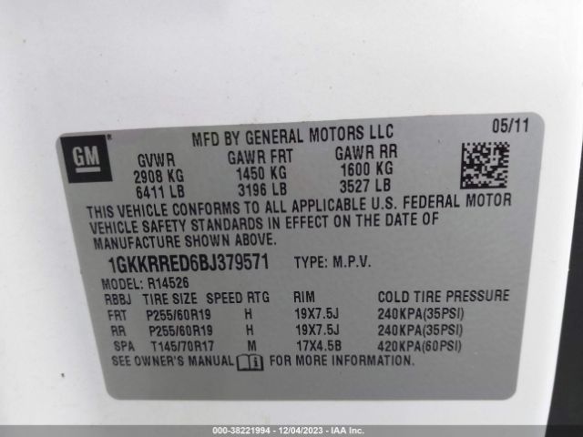 Photo 8 VIN: 1GKKRRED6BJ379571 - GMC ACADIA 