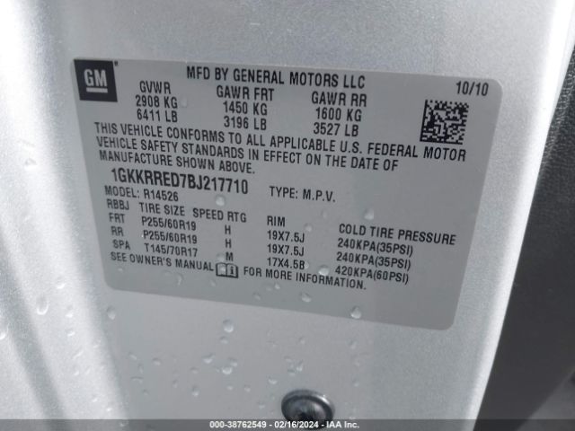 Photo 8 VIN: 1GKKRRED7BJ217710 - GMC ACADIA 