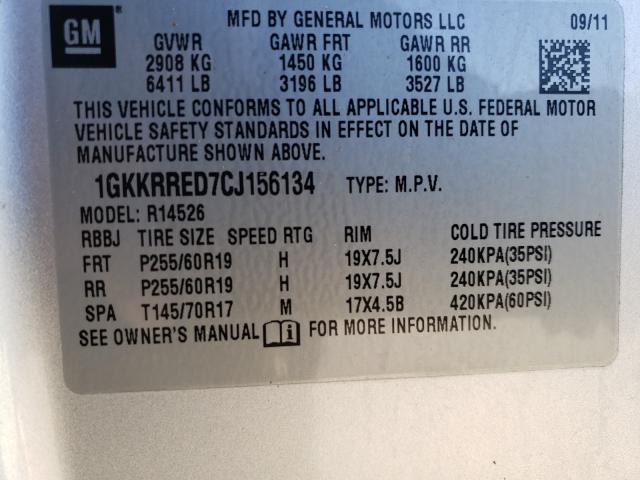 Photo 9 VIN: 1GKKRRED7CJ156134 - GMC ACADIA SLT 