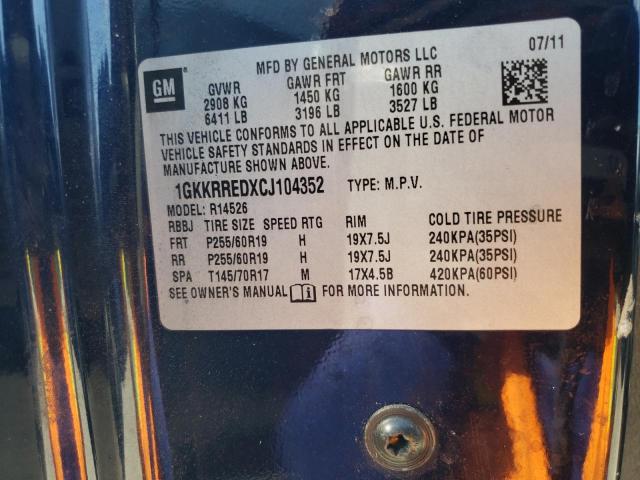 Photo 12 VIN: 1GKKRREDXCJ104352 - GMC ACADIA SLT 