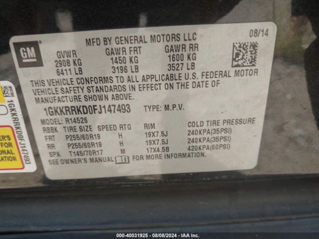 Photo 8 VIN: 1GKKRRKD0FJ147493 - GMC ACADIA 