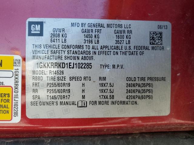 Photo 12 VIN: 1GKKRRKD1EJ102285 - GMC ACADIA 