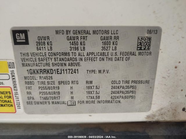 Photo 8 VIN: 1GKKRRKD1EJ117241 - GMC ACADIA 