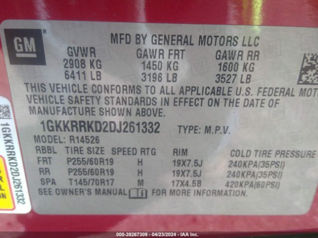 Photo 8 VIN: 1GKKRRKD2DJ261332 - GMC ACADIA 