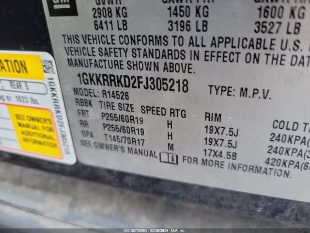 Photo 8 VIN: 1GKKRRKD2FJ305218 - GMC ACADIA 