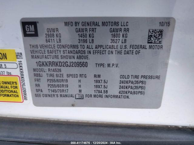 Photo 8 VIN: 1GKKRRKD2GJ209560 - GMC ACADIA 