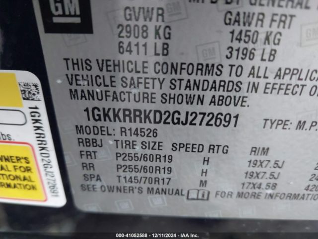 Photo 8 VIN: 1GKKRRKD2GJ272691 - GMC ACADIA 