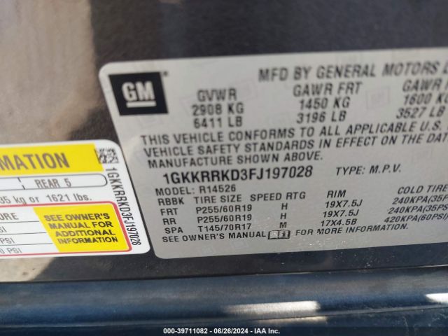 Photo 8 VIN: 1GKKRRKD3FJ197028 - GMC ACADIA 