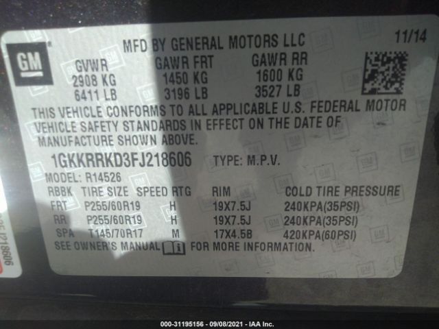 Photo 8 VIN: 1GKKRRKD3FJ218606 - GMC ACADIA 