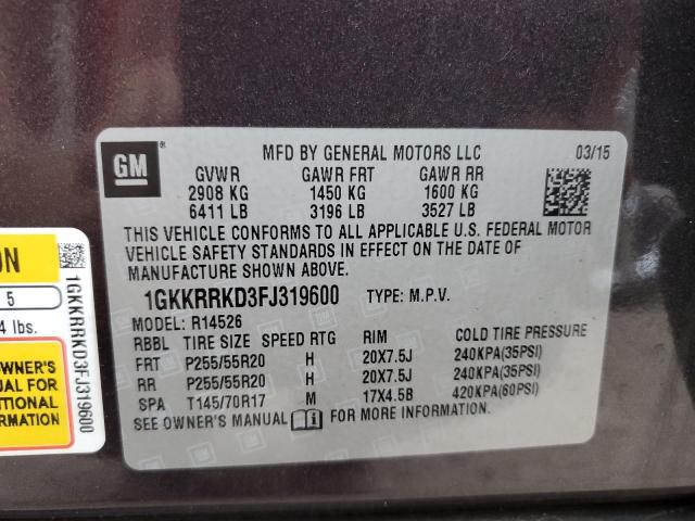 Photo 9 VIN: 1GKKRRKD3FJ319600 - GMC ACADIA SLT 