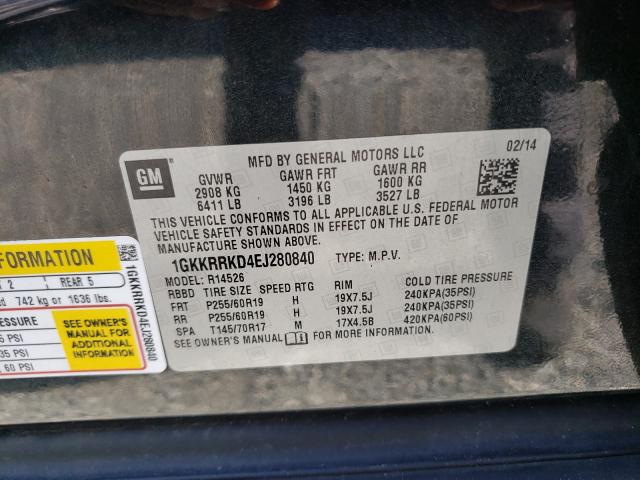 Photo 9 VIN: 1GKKRRKD4EJ280840 - GMC ACADIA SLT 