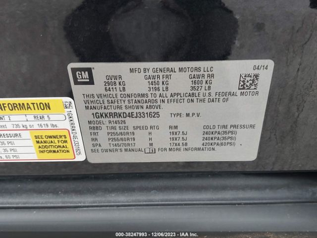 Photo 8 VIN: 1GKKRRKD4EJ331625 - GMC ACADIA 