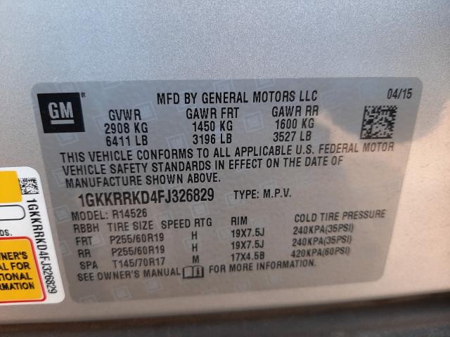 Photo 9 VIN: 1GKKRRKD4FJ326829 - GMC ACADIA SLT 