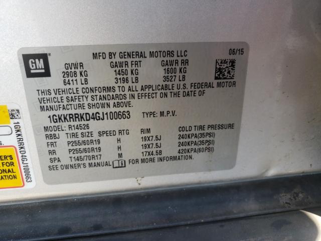 Photo 9 VIN: 1GKKRRKD4GJ100663 - GMC ACADIA SLT 