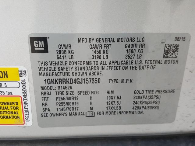 Photo 9 VIN: 1GKKRRKD4GJ157350 - GMC ACADIA SLT 