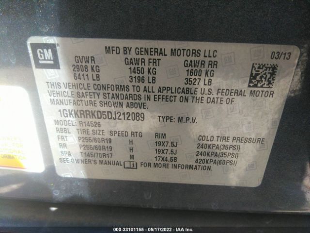 Photo 8 VIN: 1GKKRRKD5DJ212089 - GMC ACADIA 