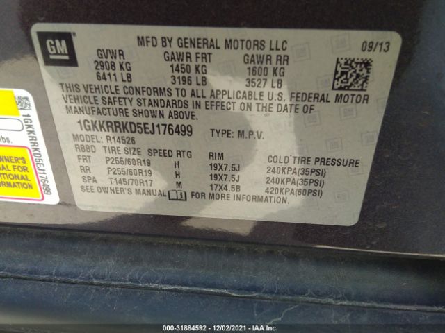 Photo 8 VIN: 1GKKRRKD5EJ176499 - GMC ACADIA 