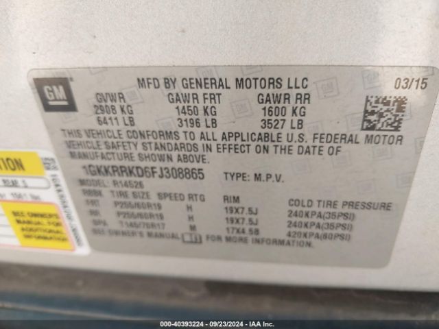 Photo 8 VIN: 1GKKRRKD6FJ308865 - GMC ACADIA 