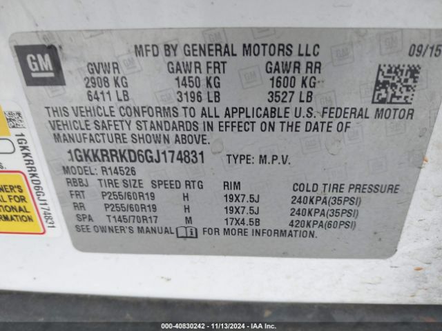 Photo 8 VIN: 1GKKRRKD6GJ174831 - GMC ACADIA 