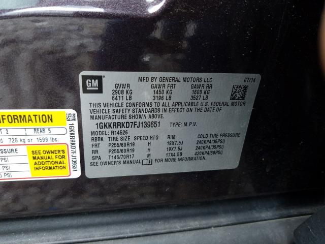 Photo 9 VIN: 1GKKRRKD7FJ139651 - GMC ACADIA SLT 