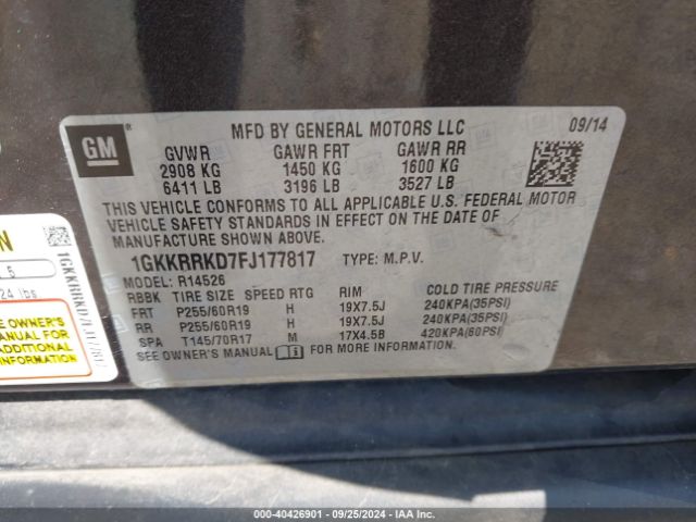 Photo 8 VIN: 1GKKRRKD7FJ177817 - GMC ACADIA 