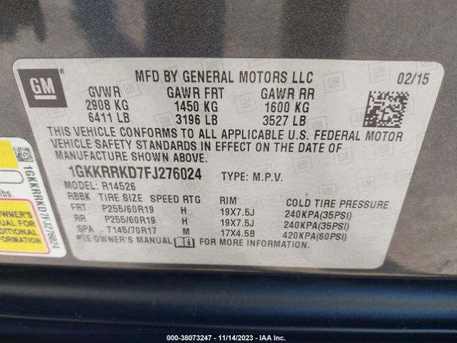 Photo 8 VIN: 1GKKRRKD7FJ276024 - GMC ACADIA 